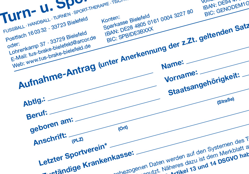 Sportverein TuS Brake Bielefeld - Aufnahmeantrag